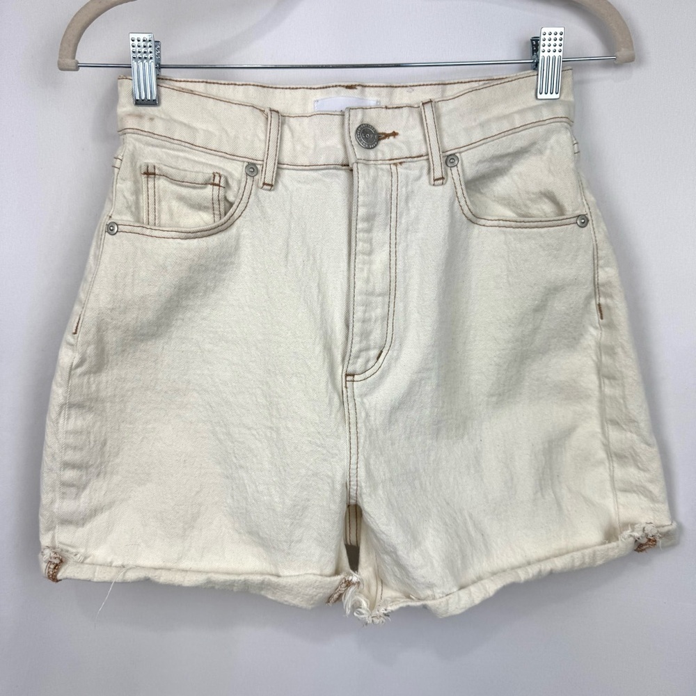 LOFT Made & Loved Sz 00/24 Ivory Cream Boho Denim Shorts Raw Hem Ultra High Rise
